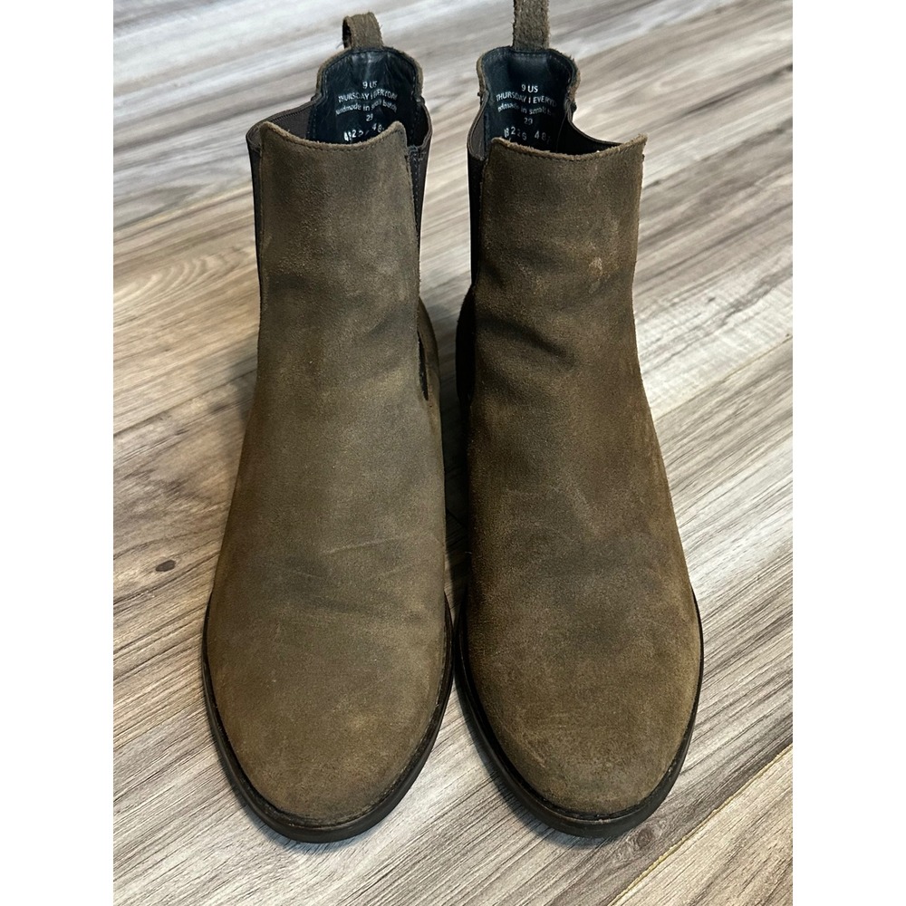 Thursday Boot Co Mens Duke Chelsea Boots Dark Olive Brown Suede Handmade Size 9